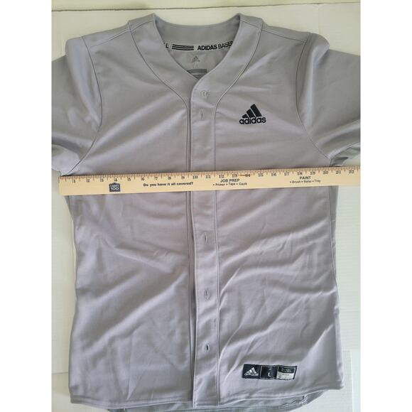 Adidas Baseball Men's Shirt Gray Size L Short‎ Sleeve Button Up Logo Polyester - Picture 8 of 8